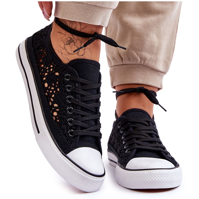 Damsneakers i spetstextil Svart Fergo