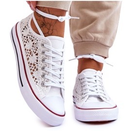 Damsneakers i spetstextil Vit Fergo