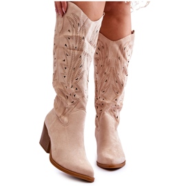 Elavi Beige Openwork Mocka Slip-On Boots