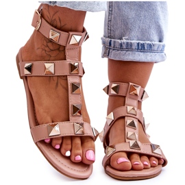 Lädersandaler för kvinnor med stora dubbar Naken Mishigan rosa