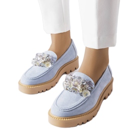 Venezia Blå loafers dekorerade med Vincez kristaller
