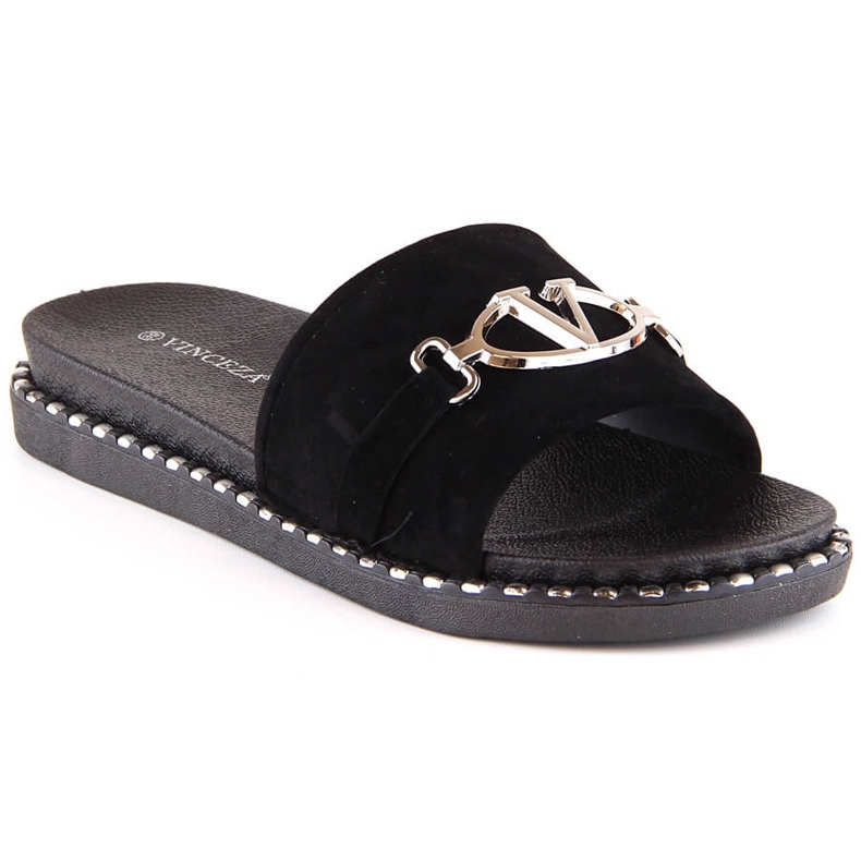 Damtofflor i mocka med svart dekoration Vinceza 30183