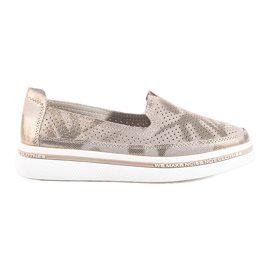 Shelovet läder guld genombrutna skor gyllene