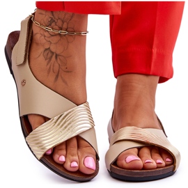 Lemar Guld Och Beige Addison Kardborre Lädersandaler