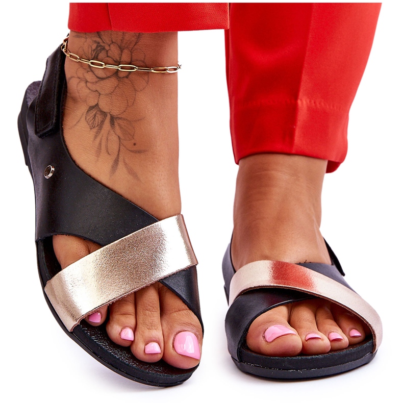 Lemar Lädersandaler med svart och guld Addison