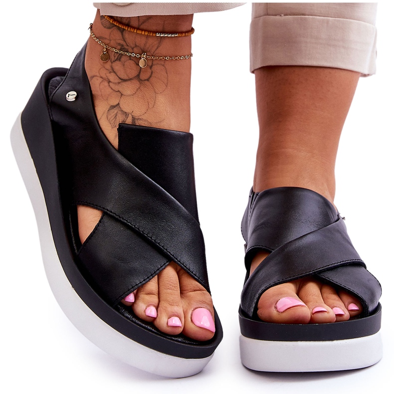 Lemar Svarta Morgan Leather Wedge Sandaler