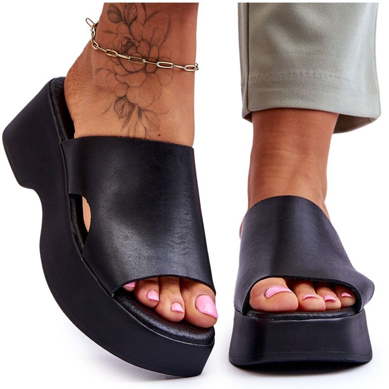 Lemar Lädertofflor för kvinnor Svart Lucami