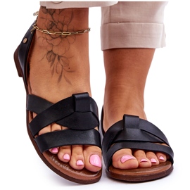 Zazoo Bekväma svarta Kayla Läder Slip-on sandaler