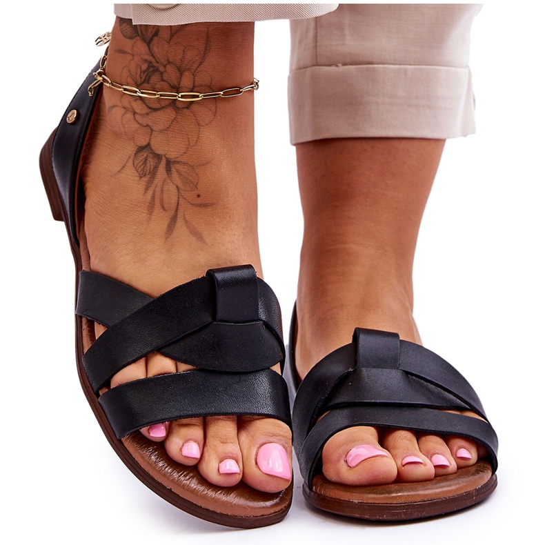 Zazoo Bekväma svarta Kayla Läder Slip-on sandaler