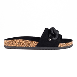 W. Potocki Damtofflor i svart mocka med en Potocki-kedja