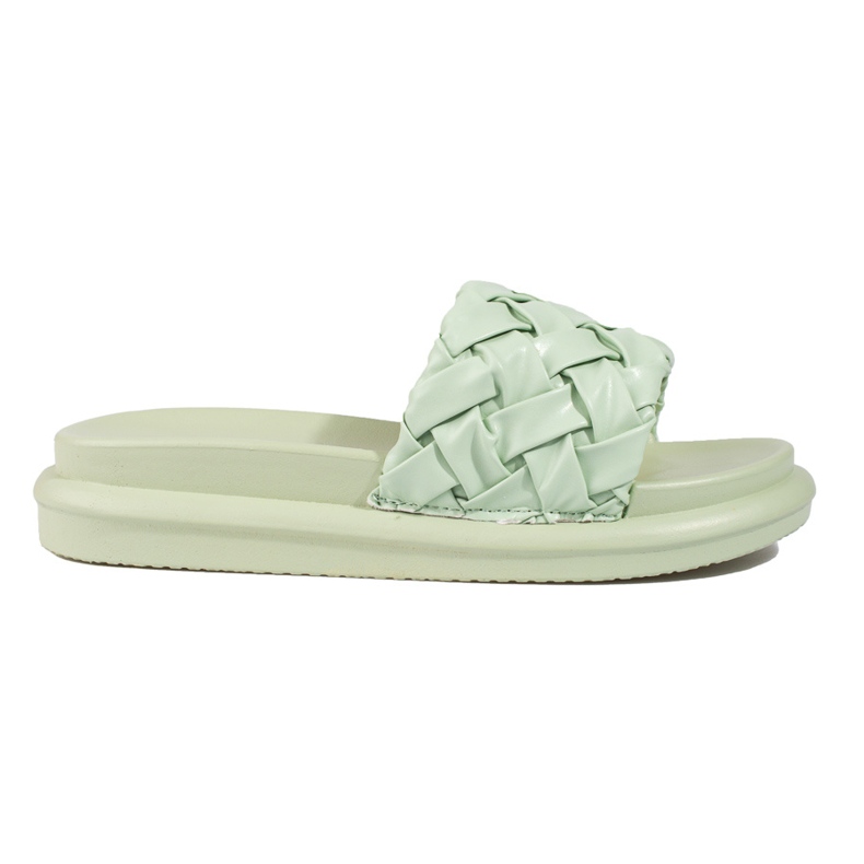 Ljusgröna tofflor på en tjock Shelovet-plattform