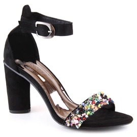 Damsandaler i mocka på en stolpe med svarta pärlor Vinceza 17259