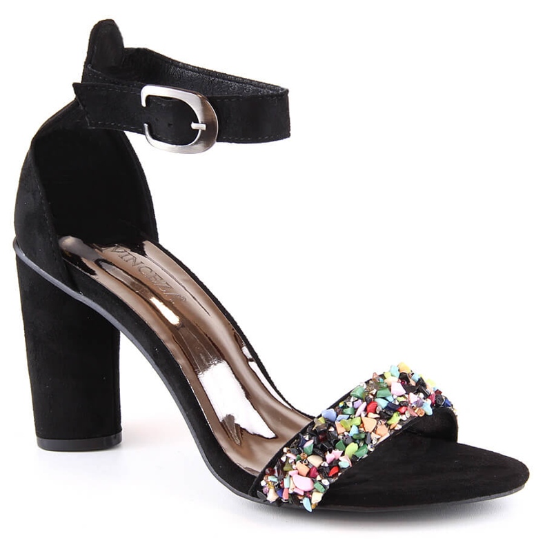 Damsandaler i mocka på en stolpe med svarta pärlor Vinceza 17259