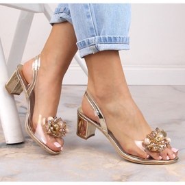 Genomskinliga damsandaler med pärlor guld Sabatina 2014-5 gyllene