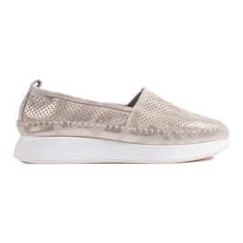 Shelovet genombrutna skor i guldläder gyllene