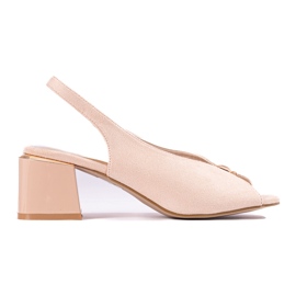 Beige eleganta damsandaler i mocka på Shelovet-stolpen