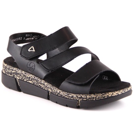 Bekväma damsandaler på en svart kardborreplattform Rieker V2301-00