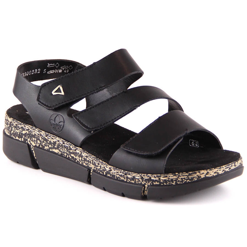Bekväma damsandaler på en svart kardborreplattform Rieker V2301-00