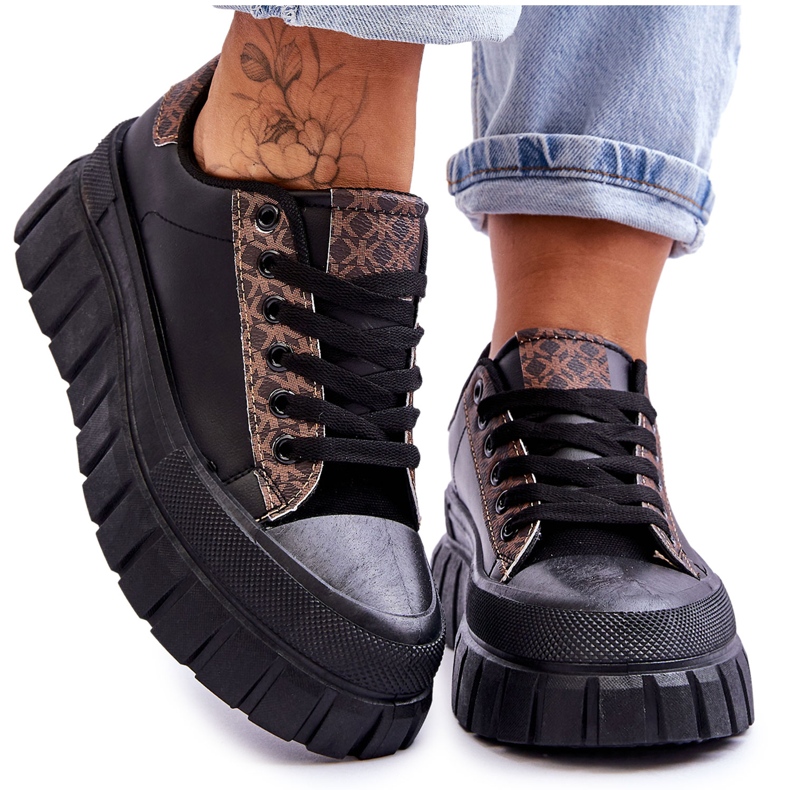 PG1 Sneakers i läderplattform för kvinnor, svart Alison