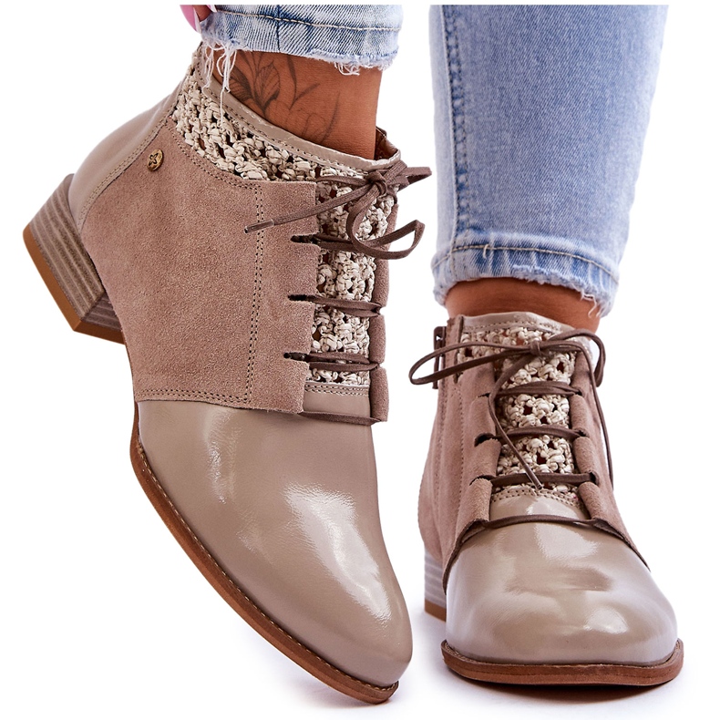 Läder Lace-Up Boots Maciejka 05953-04 Beige