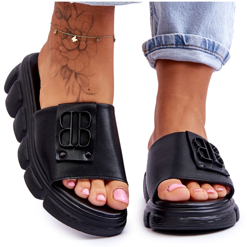 Vinceza Platformtofflor för kvinnor med dekoration Svart Monroe