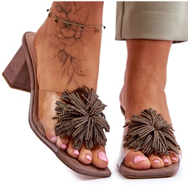 Fashionabla genomskinliga högklackade tofflor S.Barski KV-AP658-1 Brun