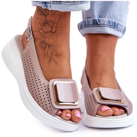 Genombrutna lädersandaler S.Barski BN291 Rosa