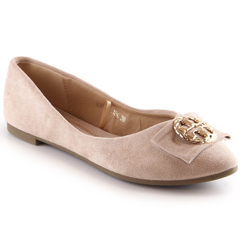 Lågklackade ballerinor i beige mocka för kvinnor Potocki BB23004