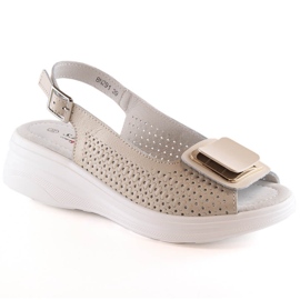 Kvinnors bekväma lädersandaler beige S.Barski BN291