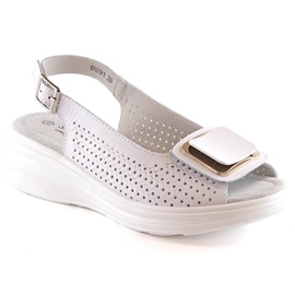 Kvinnors bekväma lädersandaler vita S.Barski BN291