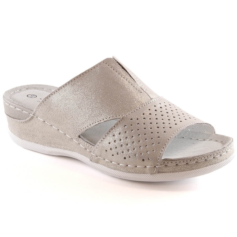 Bekväma lädertofflor för kvinnor med elastiskt band guld S.Barski BN290 gyllene