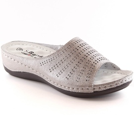 Kvinnors bekväma lädertofflor på kilen rosa guld S.Barski BN292 gyllene