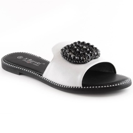 Bekväma platta tofflor för kvinnor med zirkoner silver S.Barski Kv 520-30 silver-