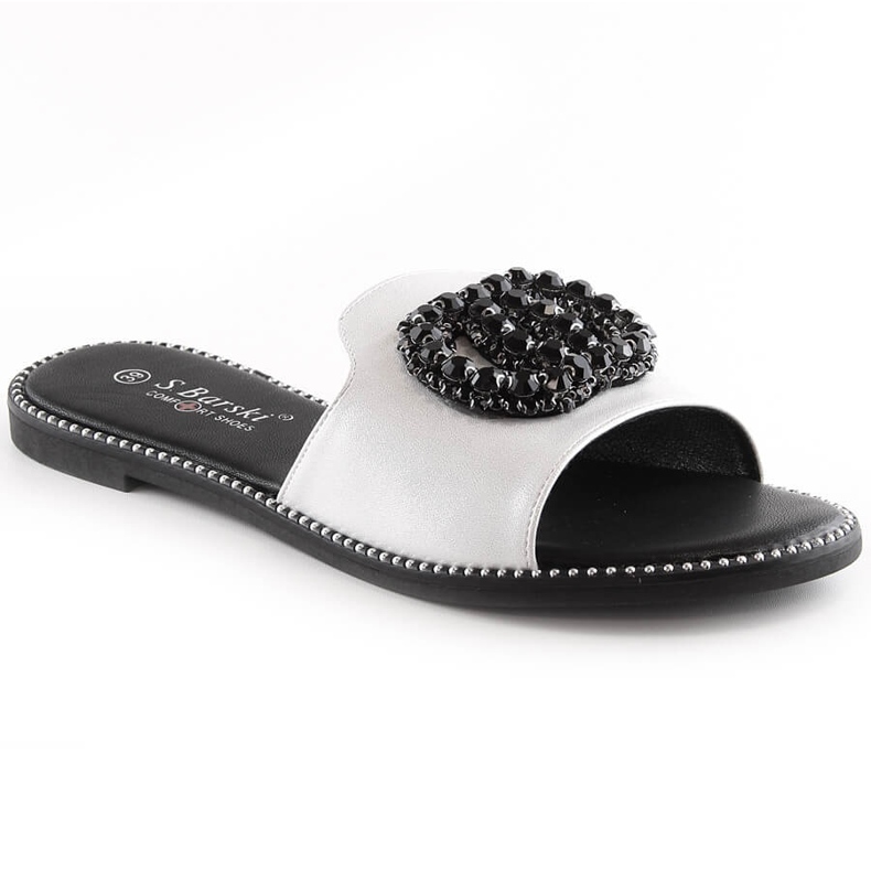 Bekväma platta tofflor för kvinnor med zirkoner silver S.Barski Kv 520-30 silver-