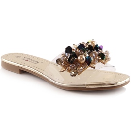 Bekväma genomskinliga tofflor för kvinnor med gyllene pärlor S.Barski Kv 576-3