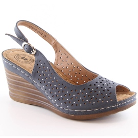 Bekväma damsandaler på kilen med zirkoner marinblå eVento 0972