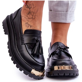 Kvinnors loafers med fransar och svart dekoration