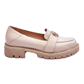 FILIPCZYK Eleganta ljusbeige lädermockasiner med dekoration