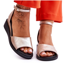 Vinceza Klassiska damsandaler i läder, guld Truett gyllene