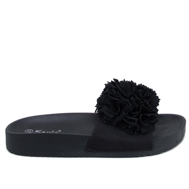 BM Damtofflor med blommor Traille Black svart