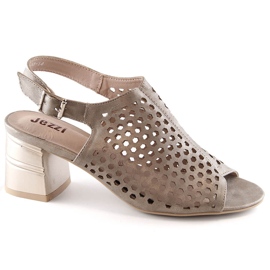 Genombrutna gyllene högklackade sandaler för kvinnor Jezzi MR1954A-14