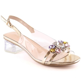Transparenta sandaler på låg klack med gyllene kristaller Sergio Leone SK047