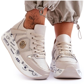 PE1 Sneakers i läder för kvinnor på en tjock plattform Beige Asturias