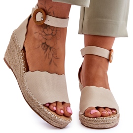 Läder Wedge Sandaler Komfortsko Beige Verola