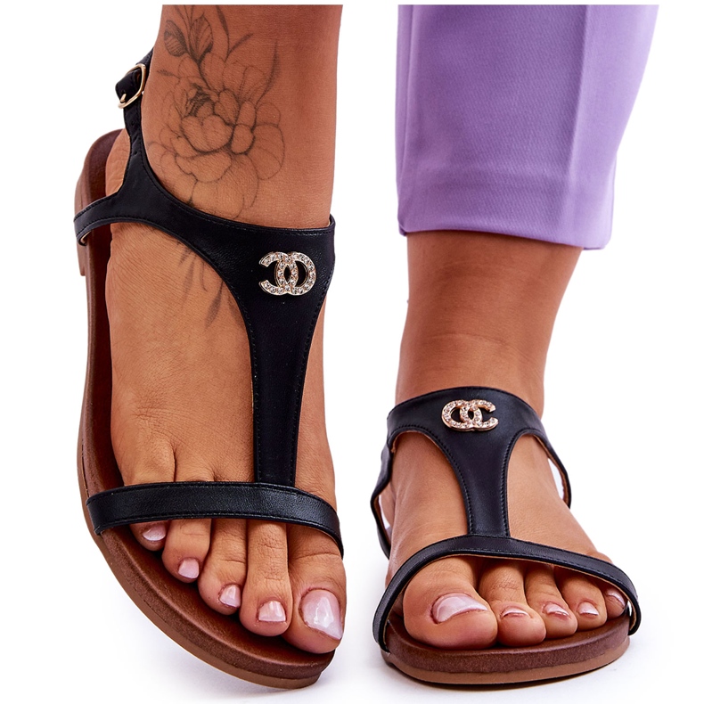 Platta sandaler med dekoration S.Barski KV-5541-45 Svart