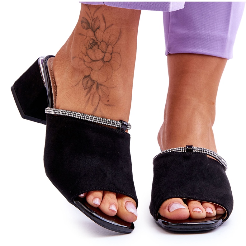 S.Barski Mocka högklackat tofflor KV-612-2 Svart