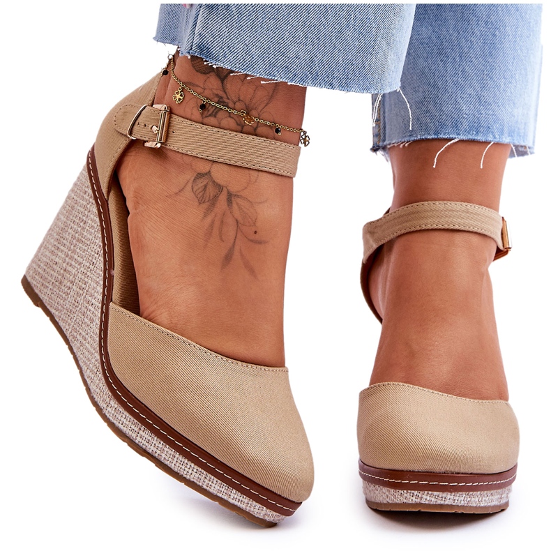 Klassiska kilsandaler för kvinnor Mörkbeige Malani