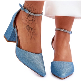 Eleganta Shiny Blue Magic Pumps med strass blå