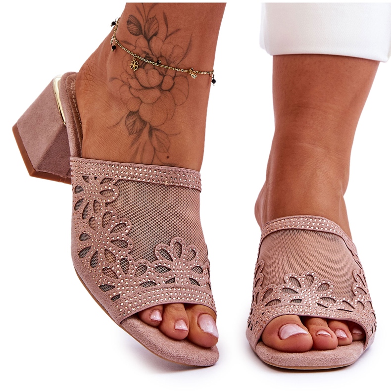 Tofflor med klackar med mesh S.Barski KV-612-1 Naken beige