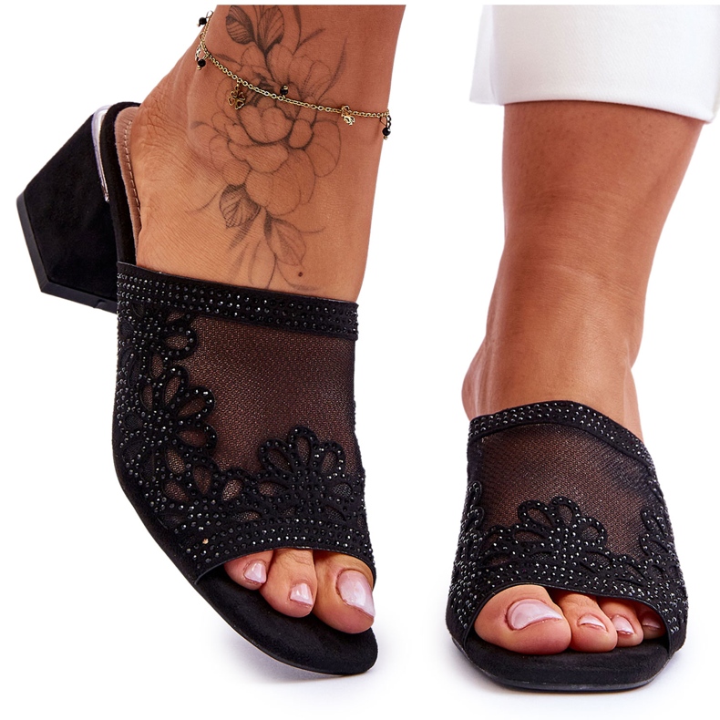 Tofflor med klackar med mesh S.Barski KV-612-1 Svart